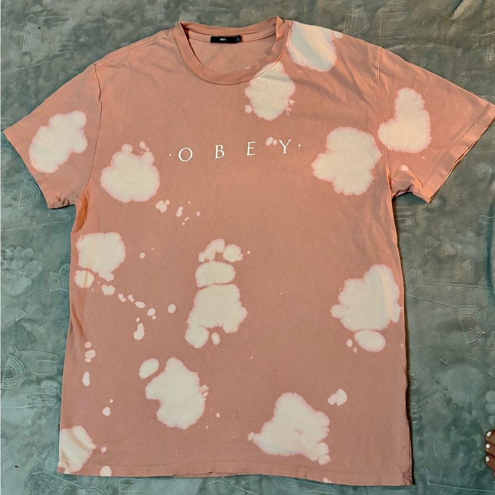 Obey Men's Peach and White Splatter Tee